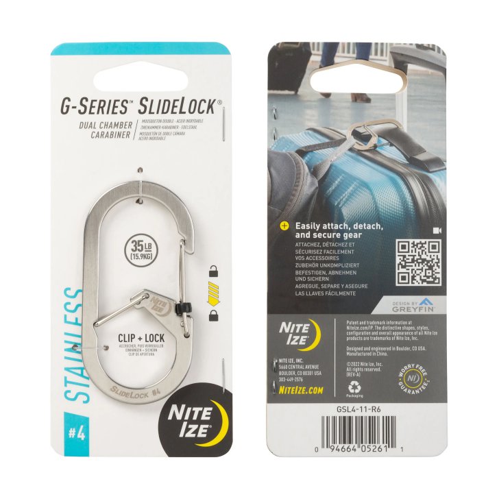 Nite Ize G-SERIES™ SlideLock 雙安全登山扣鑰匙扣(GSL-11-R6)不銹鋼銀