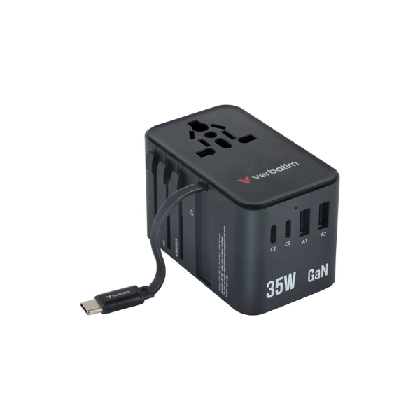 Verbatim 35W 通用旅行轉插 (附USB-C可伸縮充電線) 30244【香港行貨】