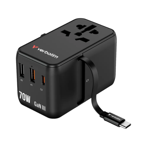 Verbatim Charge 'n' Travel 70W 通用旅行轉插 (附USB-C可伸縮充電線) 30184【原裝行貨】