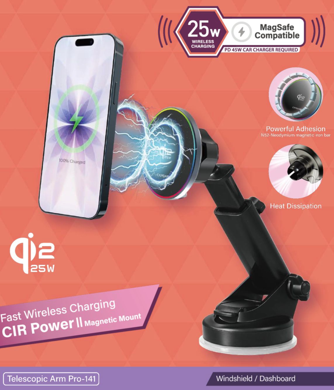 Capdase Qi2 25W 伸縮臂車座 HR-CIR2T01【原裝行貨】