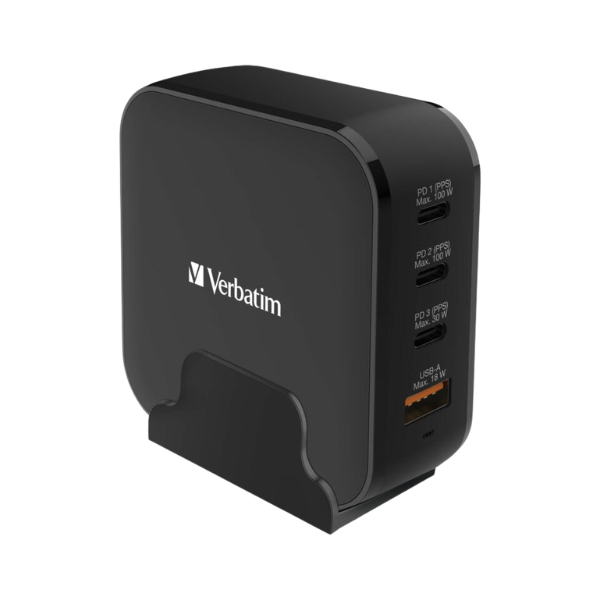 Verbatim 4端口150W PD & QC 3.0 GaN充電器 (附AC電源線+直立底座) 66910【原裝行貨】