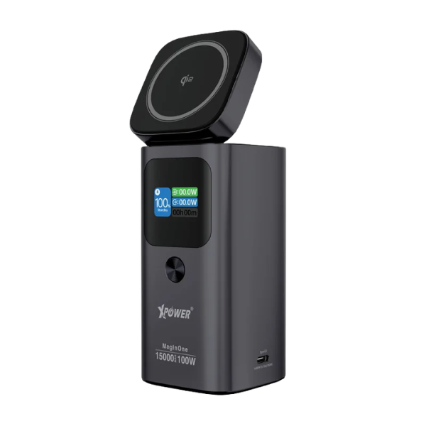 XPower MagInOne 4合1 Qi2 TFT數顯 15W無線充電座+15000mAh 100W移動電源【原裝行貨】