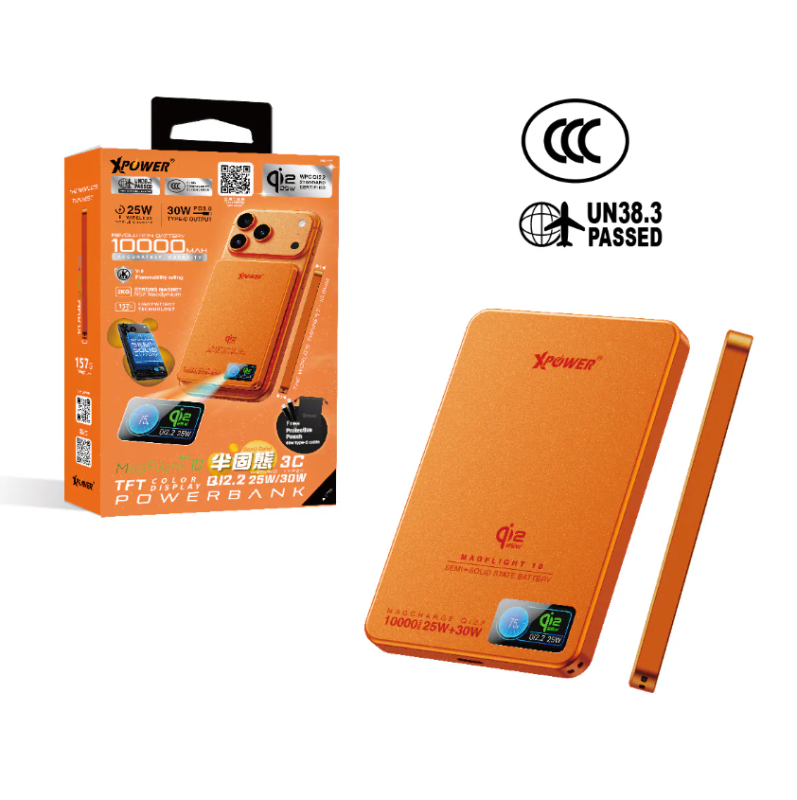 【3C可追溯二維碼】XPower MagFlight10 M17 半固態TFT彩屏顯示 QI2.2 25W/30W 10000mAh 磁吸行動電源【原裝行貨】