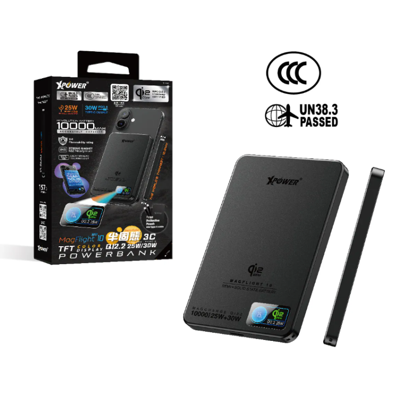 【3C可追溯二維碼】XPower MagFlight10 M17 半固態TFT彩屏顯示 QI2.2 25W/30W 10000mAh 磁吸行動電源【原裝行貨】