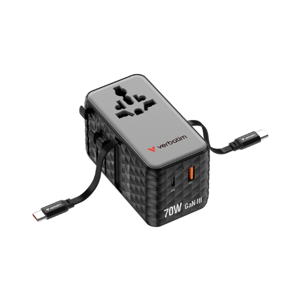 Verbatim Charge 'n' Travel Diamond 70W 通用旅行轉插(附雙USB-C可伸縮充電線) 30186【原裝行貨】
