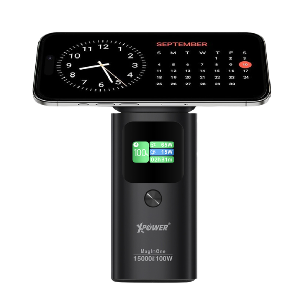 XPower MagInOne 4合1 Qi2 TFT數顯 15W無線充電座+15000mAh 100W移動電源【原裝行貨】