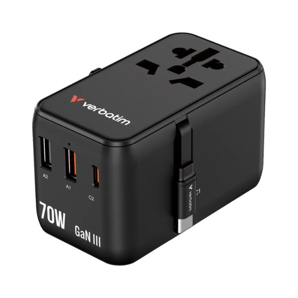 Verbatim Charge 'n' Travel 70W 通用旅行轉插 (附USB-C可伸縮充電線) 30184【原裝行貨】