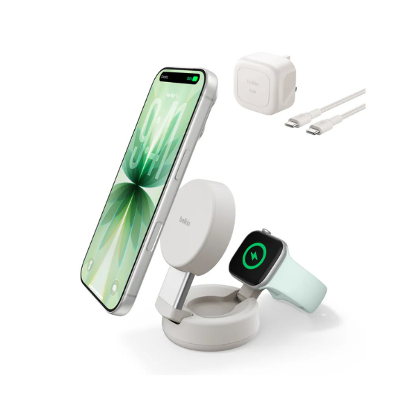 Belkin UltraCharge Pro Qi2 2合1 25W 可摺疊磁吸充電器【原裝行貨】