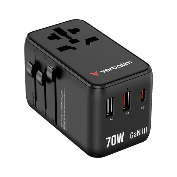 Verbatim Charge 'n' Travel 70W 通用旅行轉插 (附USB-C可伸縮充電線) 30184【原裝行貨】