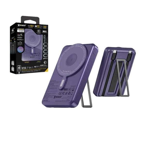 XPower M10R 7合1 10000mAh PD 3.0 雙內置線+磁吸無線移動電源連支架【原裝行貨】