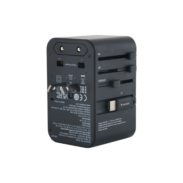 Verbatim 35W 通用旅行轉插 (附USB-C可伸縮充電線) 30244【香港行貨】