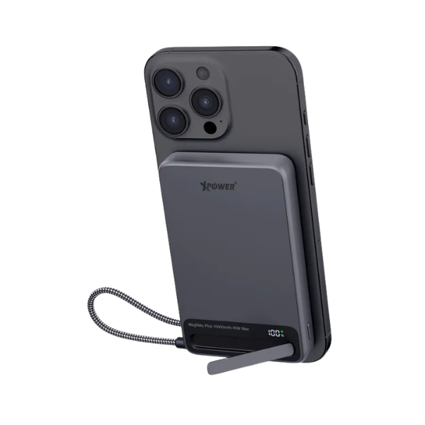 XPower MagNetoPlus Q10 Pro鋁合金10000mAh 45W PD3.0支架內置線及數顯QI2磁吸移動電源【原裝行貨】