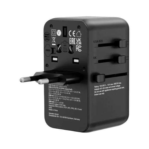 Verbatim Charge 'n' Travel 70W 通用旅行轉插 (附USB-C可伸縮充電線) 30184【原裝行貨】