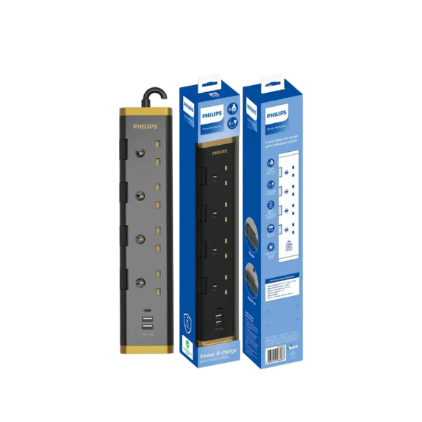 PHILIPS 3米四位獨立開關附 2A1C 充電槽電拖板 CHP4745BB/82【原裝行貨】