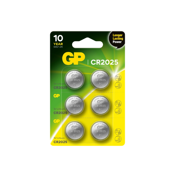 GP 計數機及電腦用鈕型電池 CR2025 6粒咭裝【原裝行貨】