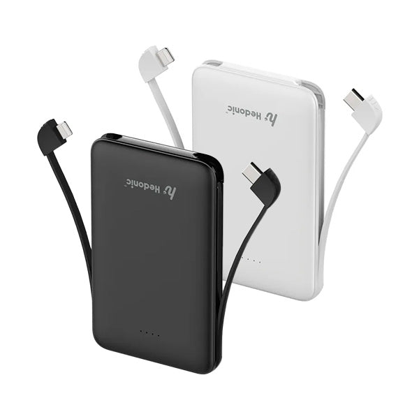 Hedonic 5000mAh (18.5 Wh) 輕巧充電池 連Lightning & USB-C 嵌入式充電線 (黑色/白色)【原裝行貨】