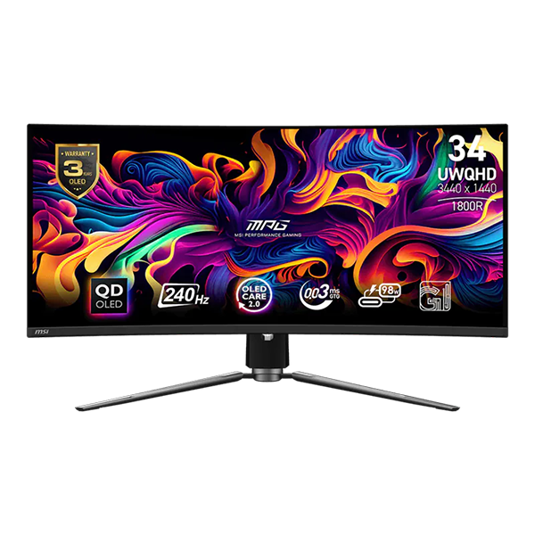 MSI MPG 341CQPX QD-OLED 34" 2K 240HZ 1800R MO-MP341QO 曲面電競顯示器【原裝行貨】