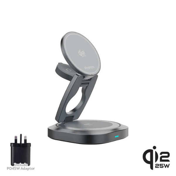 ProMini MagW5R 35W Qi2.2認證 • 磁吸三合一360°摺疊式無線充電座(連火牛)【原裝行貨】