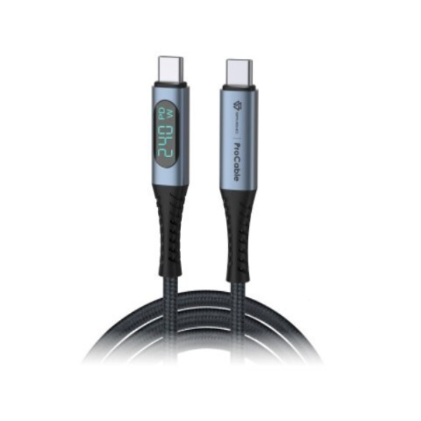 SAVEWO ProCable USB-C LED 功率顯示USB4 Thunderbolt 4 極速充電傳輸線 1M（鈦/藍）【原裝行貨】