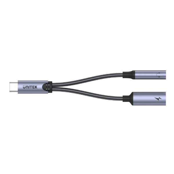 Unitek USB-C 2 合 1 AUX 3.5mm 立體聲音訊及USB-PD充電分配器 M205A【原裝行貨】