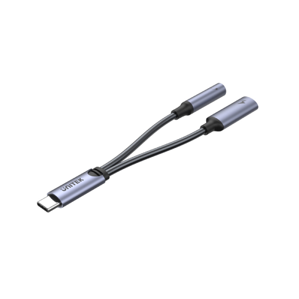 Unitek USB-C 2 合 1 AUX 3.5mm 立體聲音訊及USB-PD充電分配器 M205A【原裝行貨】