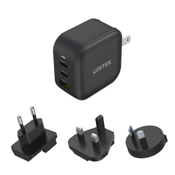 Unitek TRAVEL TRI GaN 三輸出 66W 黑色 氮化鎵充電器 (支援 USB-PD 和 QC 3.0)(P1108ABK)【原裝行貨】
