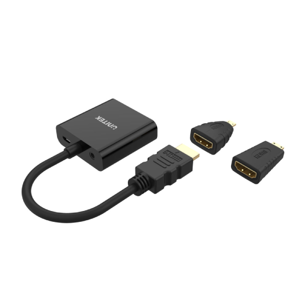 Unitek HDMI 轉 VGA 轉接器 (亦適用於 Micro HDMI 及 Mini HDMI；配備 3.5mm 音訊接口) Y-6355【原裝行貨】