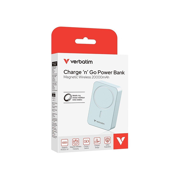 Verbatim Charge 'n' Go Power Bank Magnetic Wireless 20000mAh Basic 磁吸無線流動充電池【原裝行貨】