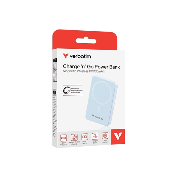 Verbatim Charge 'n' Go Power Bank Magnetic Wireless 10000mAh Basic 磁吸無線流動充電池【原裝行貨】