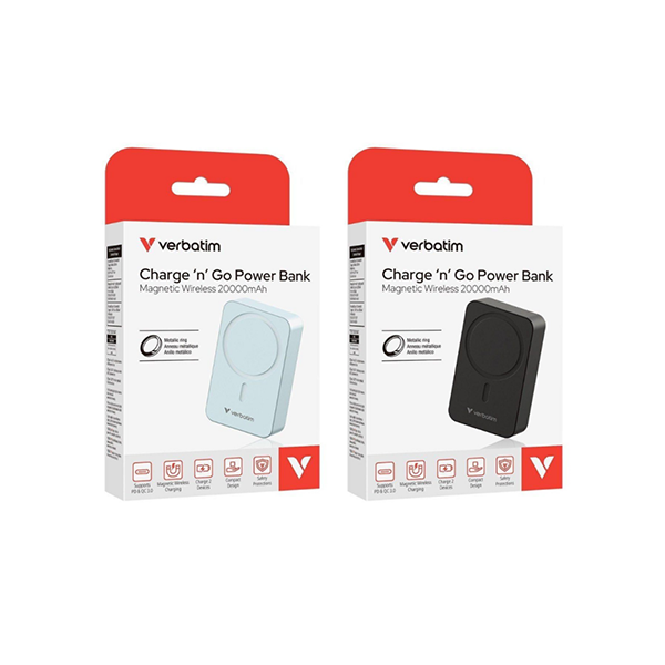 Verbatim Charge 'n' Go Power Bank Magnetic Wireless 20000mAh Basic 磁吸無線流動充電池【原裝行貨】