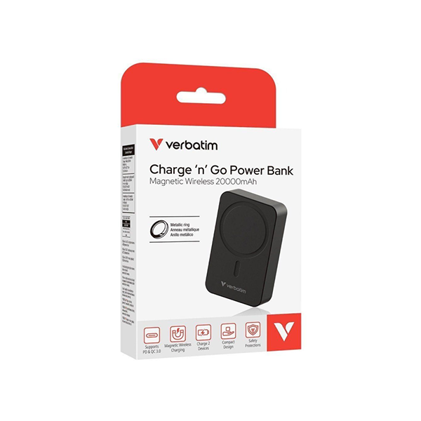 Verbatim Charge 'n' Go Power Bank Magnetic Wireless 20000mAh Basic 磁吸無線流動充電池【原裝行貨】