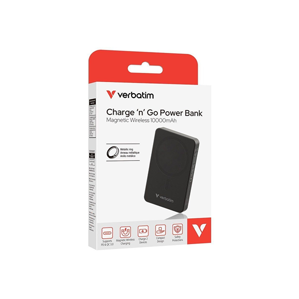 Verbatim Charge 'n' Go Power Bank Magnetic Wireless 10000mAh Basic 磁吸無線流動充電池【原裝行貨】