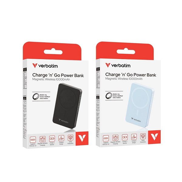 Verbatim Charge 'n' Go Power Bank Magnetic Wireless 10000mAh Basic 磁吸無線流動充電池【原裝行貨】