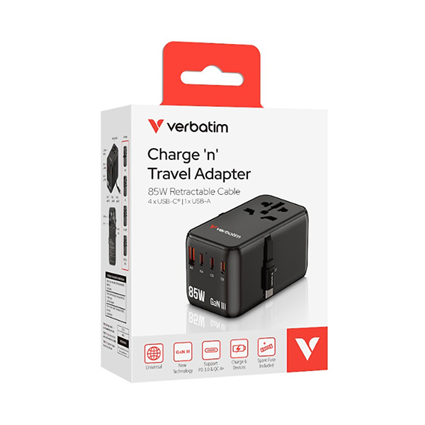 Verbatim Charge 'n' Travel Diamond 85W Retractable Cable 自帶伸縮Type-C線旅行轉插【原裝行貨】