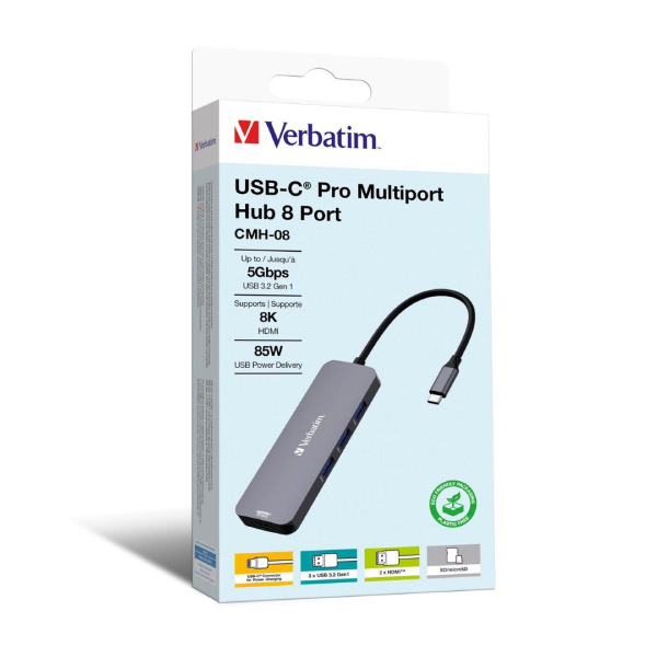 Verbatim 8in1 USB3.2 Gen2 Type-C 擴展器 (32151)【原裝行貨】