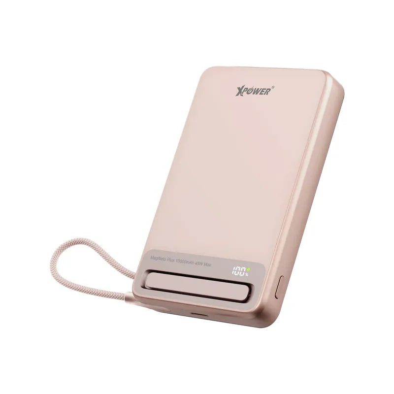 XPower MagNetoPlus Q10 Pro 5A鋁合金10000mAh 45W PD3.0支架及數顯QI2磁吸移動電源內置45W Type-C充電線【原裝行貨】【3C認證】