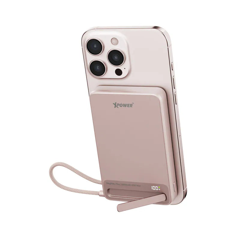 XPower MagNetoPlus Q10 Pro 5A鋁合金10000mAh 45W PD3.0支架及數顯QI2磁吸移動電源內置45W Type-C充電線【原裝行貨】【3C認證】