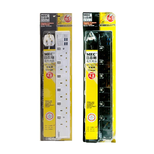 MEC 6位獨立開關 6呎拖板 YS-6USB/6' (4xUSB 過荷斷電保護 Max 4.8A)【原裝行貨】