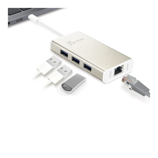 j5create JCH471 USB3.1 Type-C 高速乙太網路轉接器+ Hub集線器 - Five 1 Store