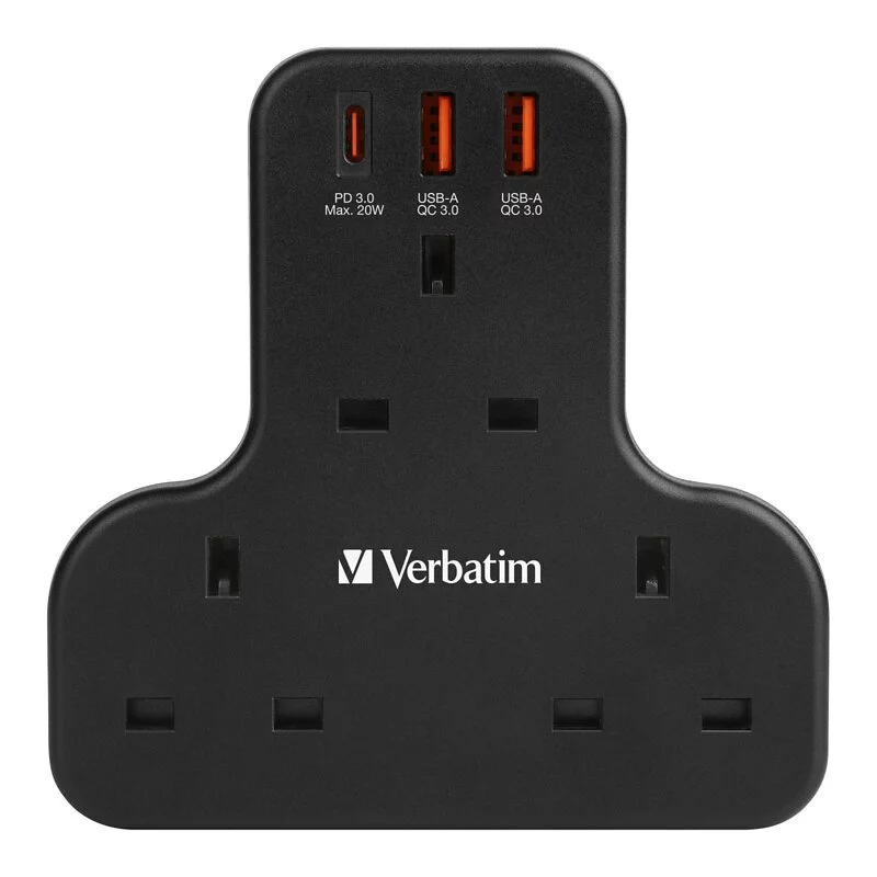 Verbatim 3 Socket PD & QC 3.0 Flat Wall Outlet Extender T型擴充電源插座【香港行貨】