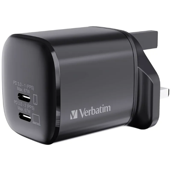 Verbatim 2 Port 67W PD 3.0 GaN 充電器 66882【香港行貨】