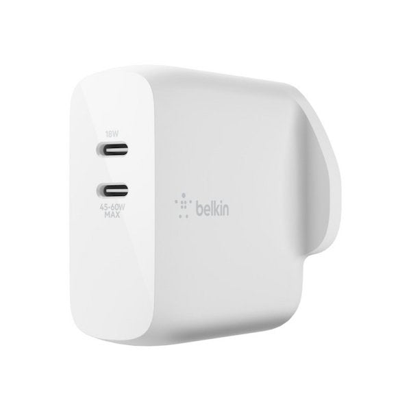 Belkin BOOST↑CHARGE 雙 USB-C PD GaN 家用充電器 63W (WCH003myWH)【香港行貨】