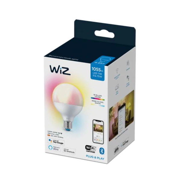 WiZ Wi-Fi智能LED燈泡- 11W / E27螺頭 / G95 (黃白光+彩光)【香港行貨】